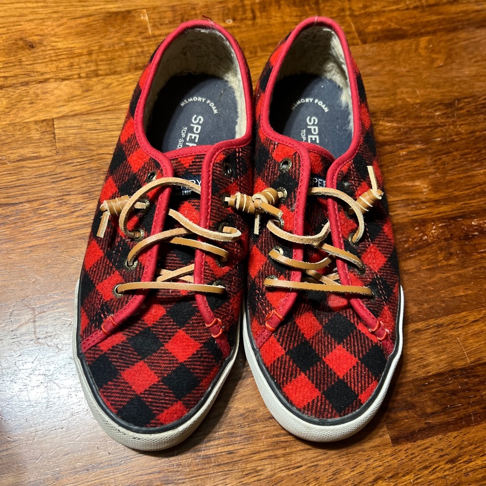 Sperry Topsider Wool Buffalo Check Red Black